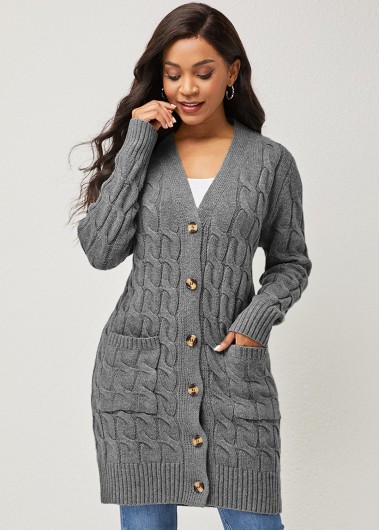 Modlily Double Side Pockets Twisted Long Sleeve Cardigan - M