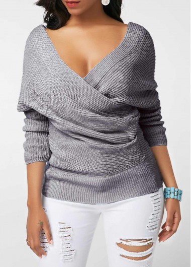 Modlily Solid Long Sleeve V Neck Sweater - S