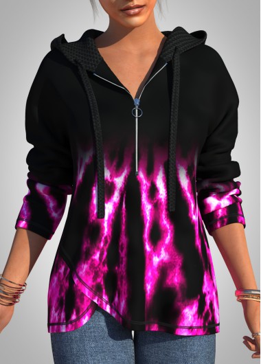 Modlily Tie Dye Print Asymmetric Hem Long Sleeve Hoodie - S