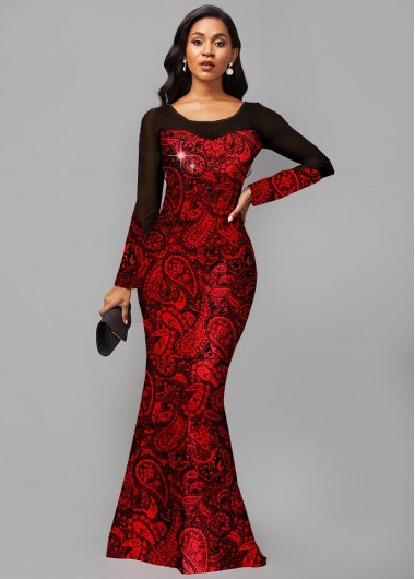 Modlily Hot Stamping Long Sleeve Round Neck Dress - M