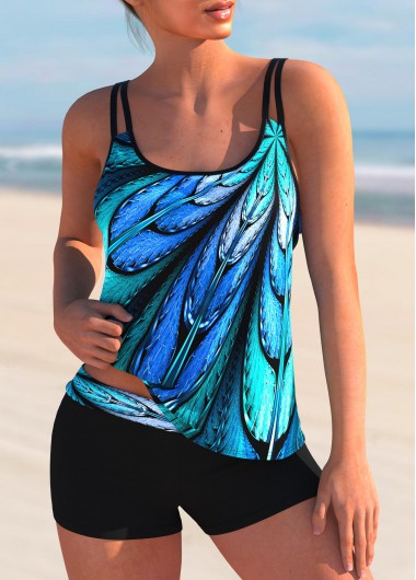 Modlily Tribal Print Spaghetti Strap Mid Waist Tankini Set - S