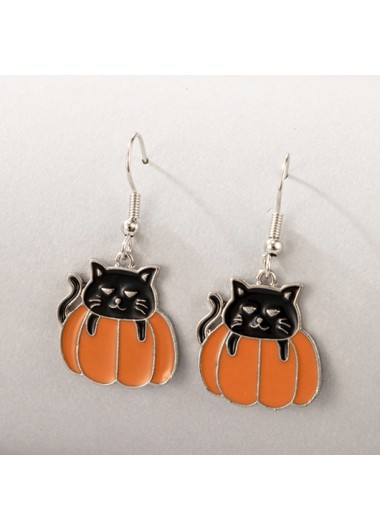 Modlily Halloween Black Cat Design Metal Detail Earrings - One Size