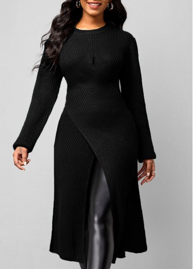 Modlily Cross Front Round Neck Long Sleeve Sweater - S