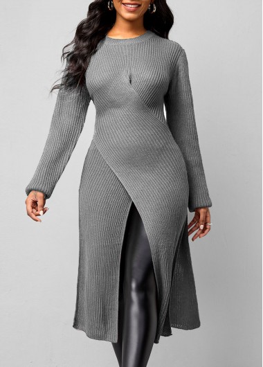 Modlily Solid Round Neck Long Sleeve Cross Front Sweater - M