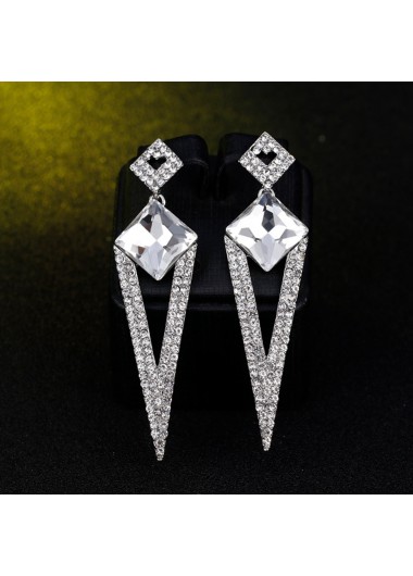 Modlily 1 Pair Geometric Rhinestone Silver Earrings - One Size