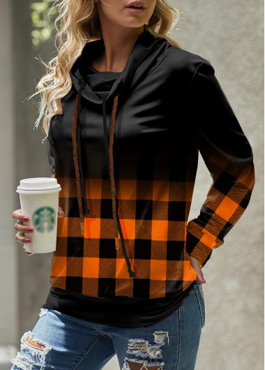 Modlily Plaid Long Sleeve Cowl Neck Sweatshirt - XL