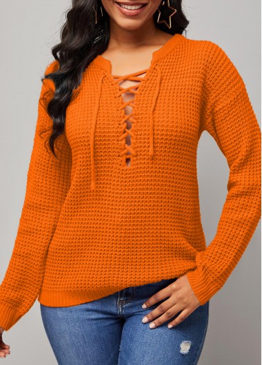 Modlily Lace Up Solid Long Sleeve Sweater - S