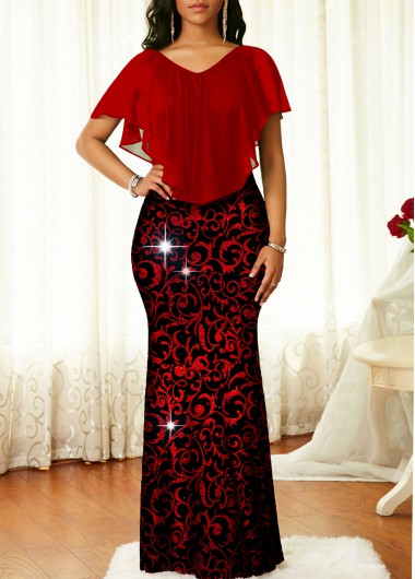 Modlily Hot Stamping V Neck Mermaid Dress - L