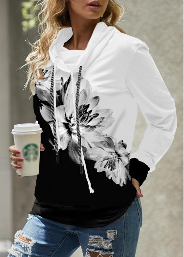 Modlily Floral Print Long Sleeve Contrast Sweatshirt - M