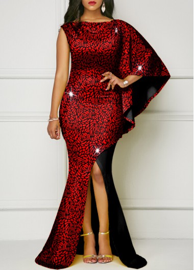 Modlily Red Hot Stamping Side Slit Maxi Dress - XL