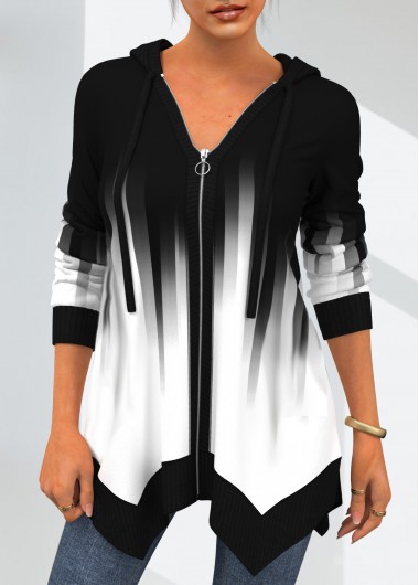 Modlily White Asymmetric Hem Drawstring Detail Hoodie - M