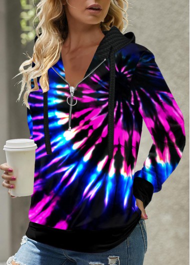 Modlily Tie Dye Print Long Sleeve Multi Color Hoodie - XL