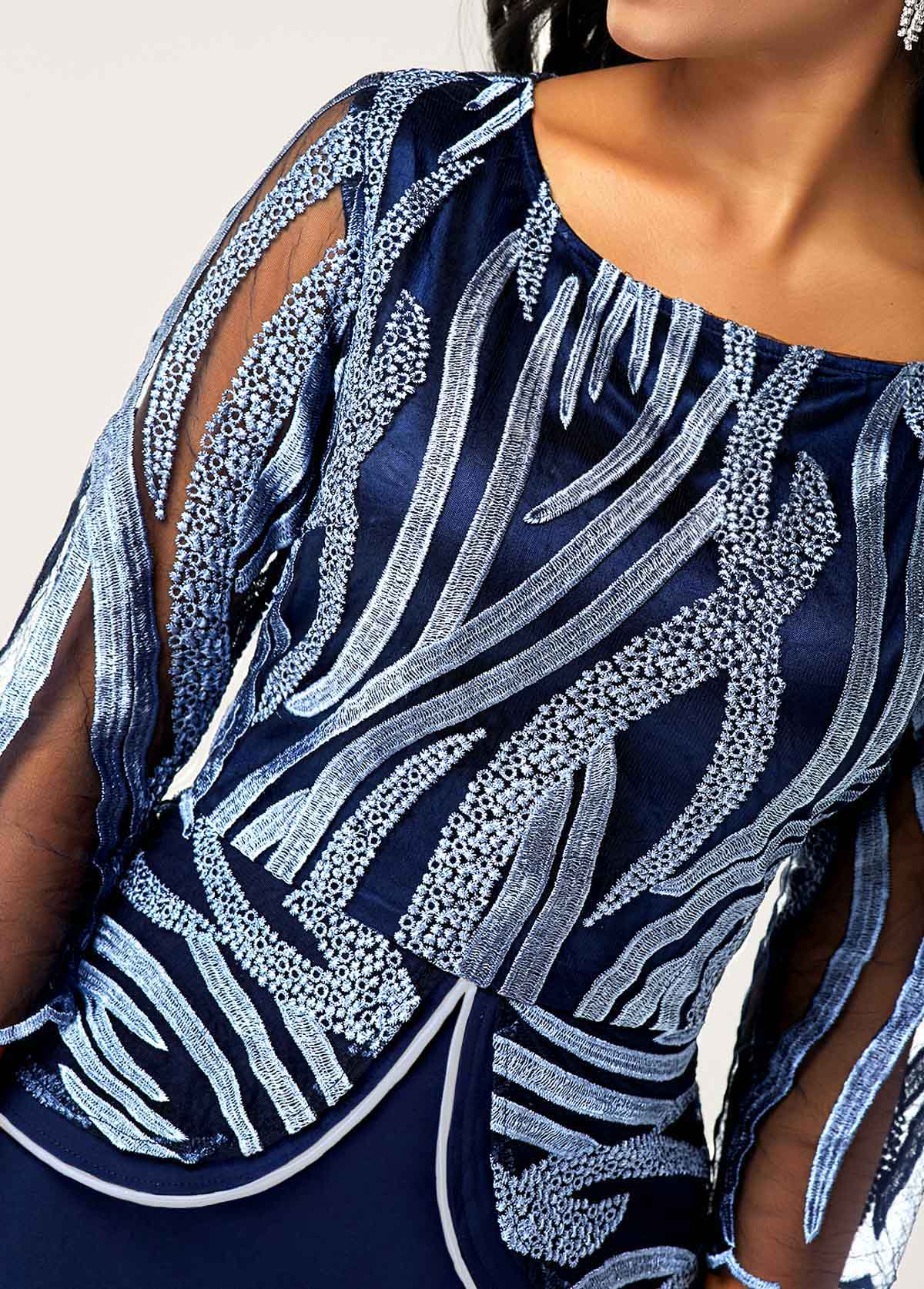 Lace Stitching Boat Neck 3/4 Sleeve Dress