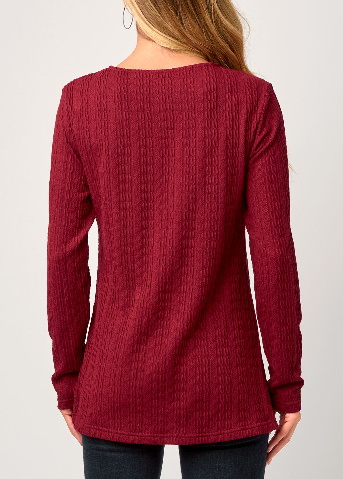 Wine Red Asymmetric Hem Long Sleeve Valentines Sweatshirt