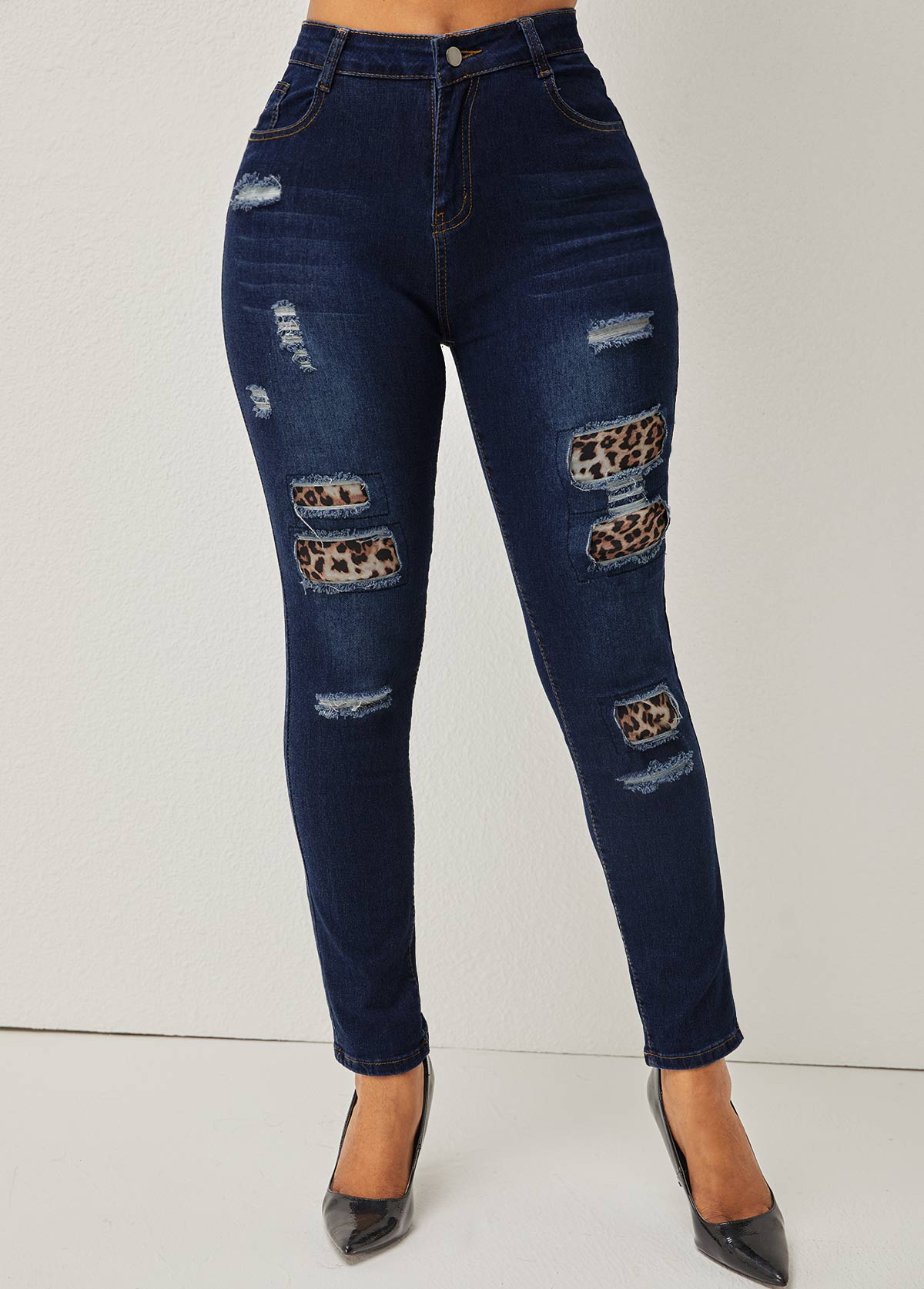 Shredded Leopard High Waist Skinny Jeans