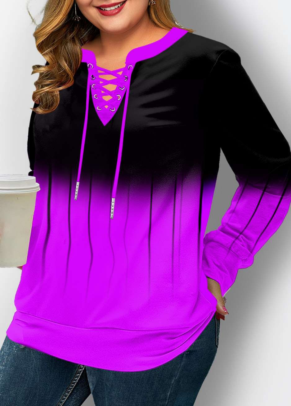 Lace Up Plus Size Ombre Long Sleeve 
