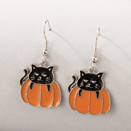 Halloween Black Cat Design Metal Detail Earrings