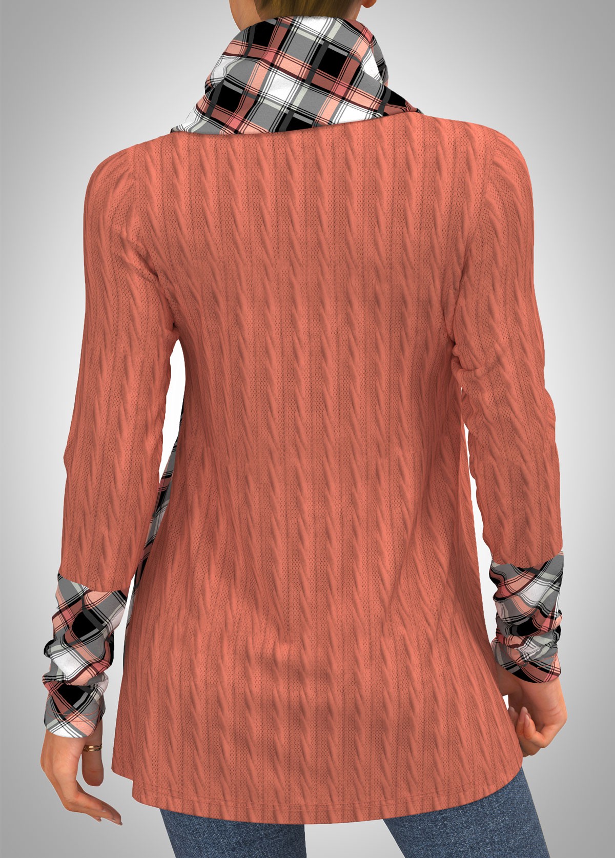 Twisted Pattern Plaid Cowl Neck Sweatshirt