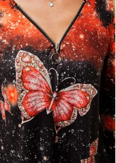 Quarter Zip Cold Shoulder Butterfly Print T Shirt | thumb picture 