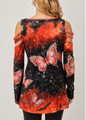 Quarter Zip Cold Shoulder Butterfly Print T Shirt | thumb picture 