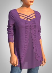 Purple Plus Size Long Sleeve Fake Two Piece Twinset | thumb picture 