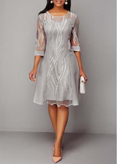 3/4 Sleeve Light Grey Lace Panel Dress  -  2nd 10%, 3rd 20%, 4th 40%