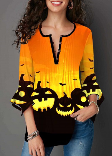 Modlily Halloween Print Hanky Cuff Round Neck Tunic Top - XL