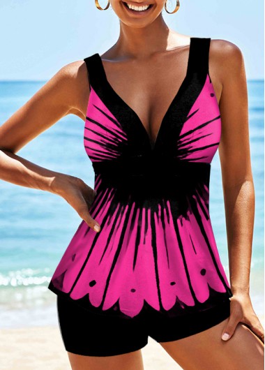 Modlily Ombre Printed Wide Strap Tankini Set - L