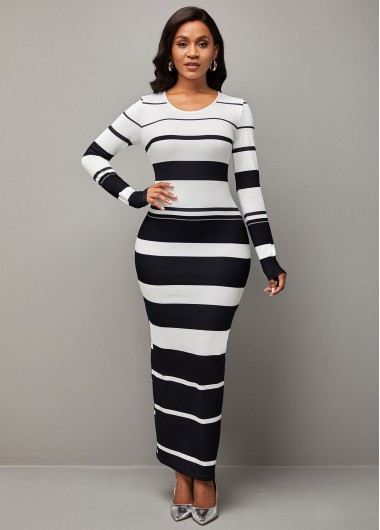Modlily Round Neck Color Block Striped Dress - XL