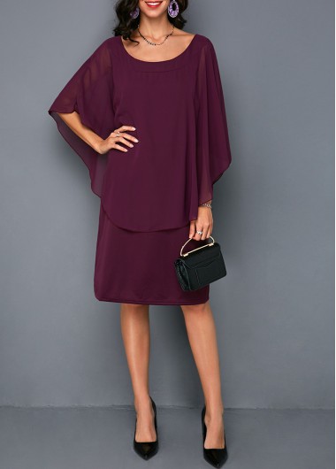 Modlily Faux Two Piece Solid 3/4 Sleeve Round Neck Dress - M