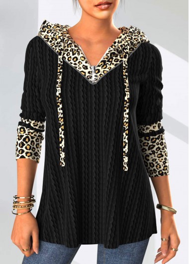 Modlily Twisted Leopard Long Sleeve Drawstring Detail Hoodie - M