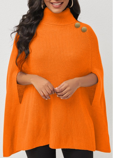 Modlily Turtleneck 3/4 Sleeve Solid Sweater Cape - S