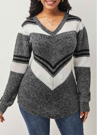 Modlily Grey V Neck Long Sleeve Sweater - S