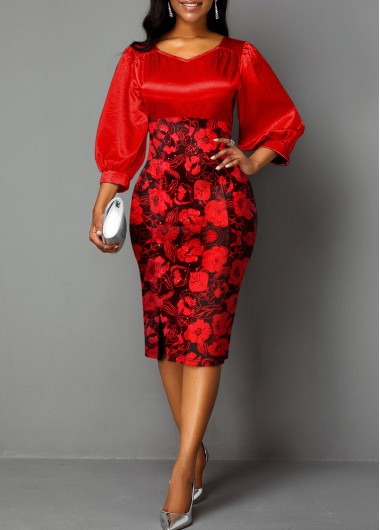 Modlily Hot Stamping 3/4 Sleeve Bodycon Dress - M