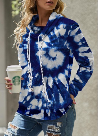 Modlily Tie Dye Print Cowl Neck Blue Sweatshirt - M