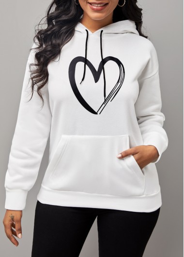 Modlily Heart Print Long Sleeve White Hoodie - 2XL