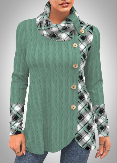 Modlily Decorative Button Twisted Green Long Sleeve Sweatshirt - M