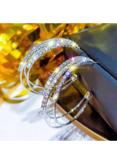 women clothes image of Silver C Shape Rhinestone Design Earrings