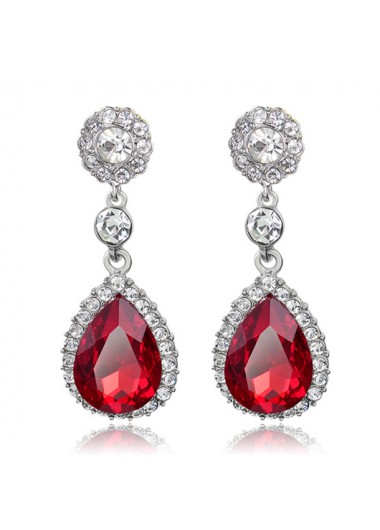 Modlily Rhinestone Detail Waterdrop Design Red Earrings - One Size