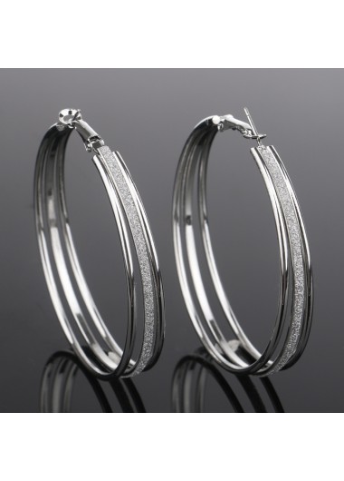 Circle Shape Silver Frosting Design Earring Set