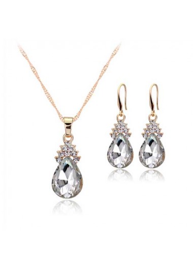 Modlily Silver Rhinestone Metal Detail Earrings and Necklace - One Size