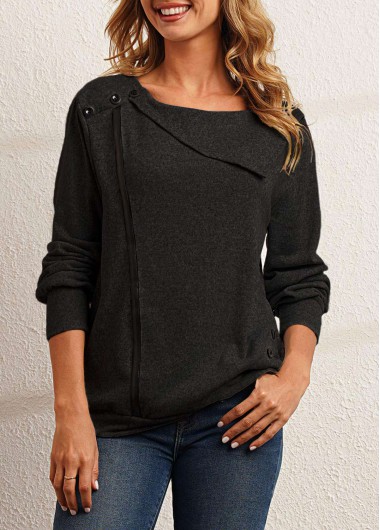 Modlily Black Decorative Button Long Sleeve Sweatshirt - 3XL