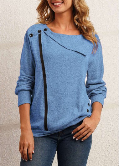 Modlily Decorative Button Blue Long Sleeve Sweatshirt - 3XL