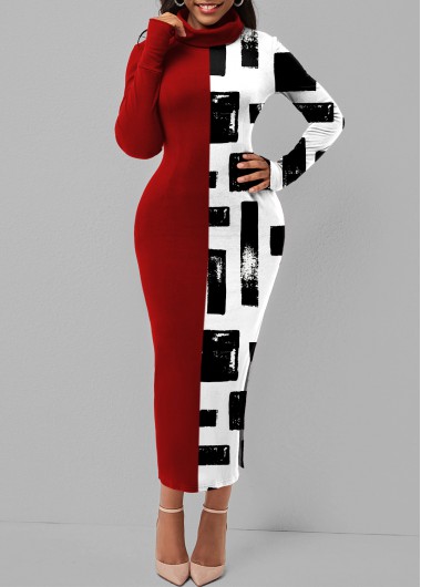 Modlily Color Block Double Slit Geometric Print Dress - M
