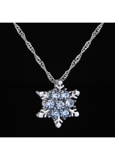 Modlily Snowflake Design Rhinestone Silver Metal Necklace - One Size
