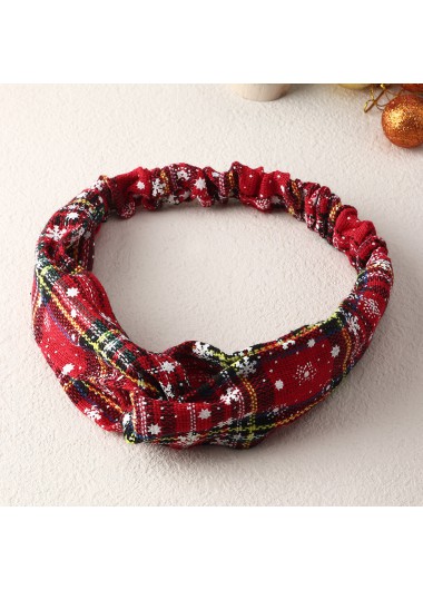 Modlily Christmas Plaid Print Red Elastic Detail Hair Ribbon - One Size