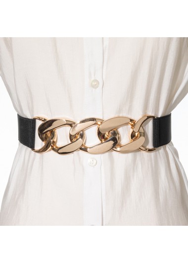 Modlily Wide Chain Design Black Canvas Belt - One Size