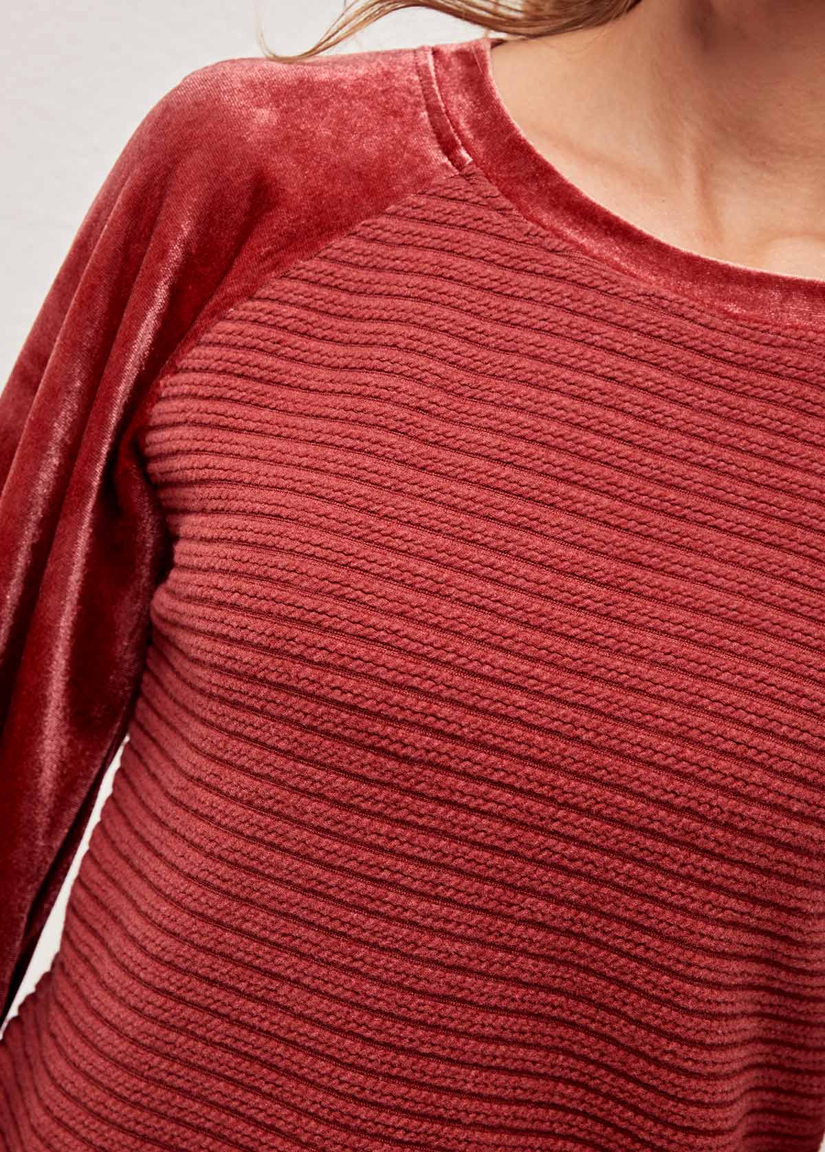 Velvet Stitching Round Neck Deep Red Valentines Sweatshirt