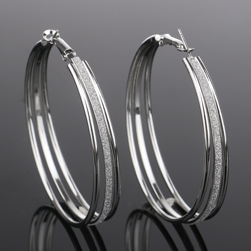 Circle Shape Silver Frosting Design Earring Set