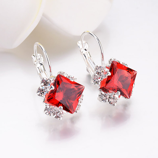 Metal Detail Red Rhinestone Design Earrings | modlily.com - USD 4.98